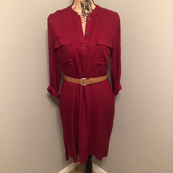 JustFab Dresses & Skirts - Just Fab Maroon Dress with Belt